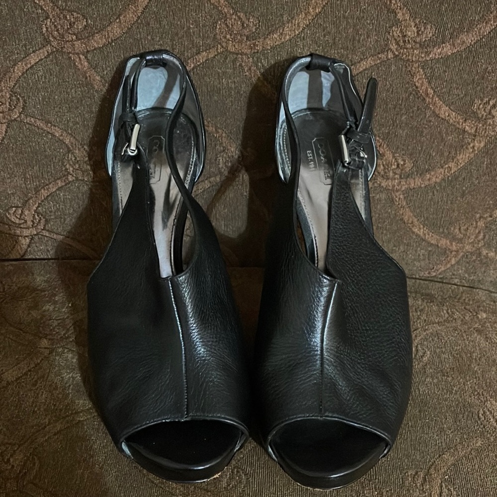 Coach black leather heels